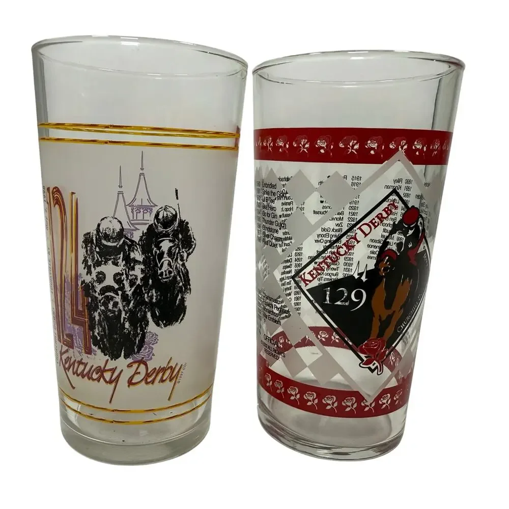 Vintage Kentucky Derby Glass Tumbler Set of 4 Racing MCM Barware 5.25